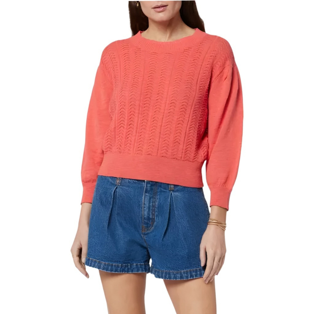 Joie Women’s Pointelle Knit Sweater Size Small Coral Pink 100% Cotton